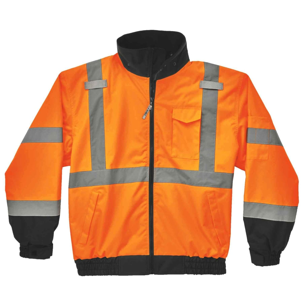 Ergodyne GloWear 8379 Type R Class 3 High-Visibility Fleece-Lined Thermal Bomber Jacket, X-Large, Orange