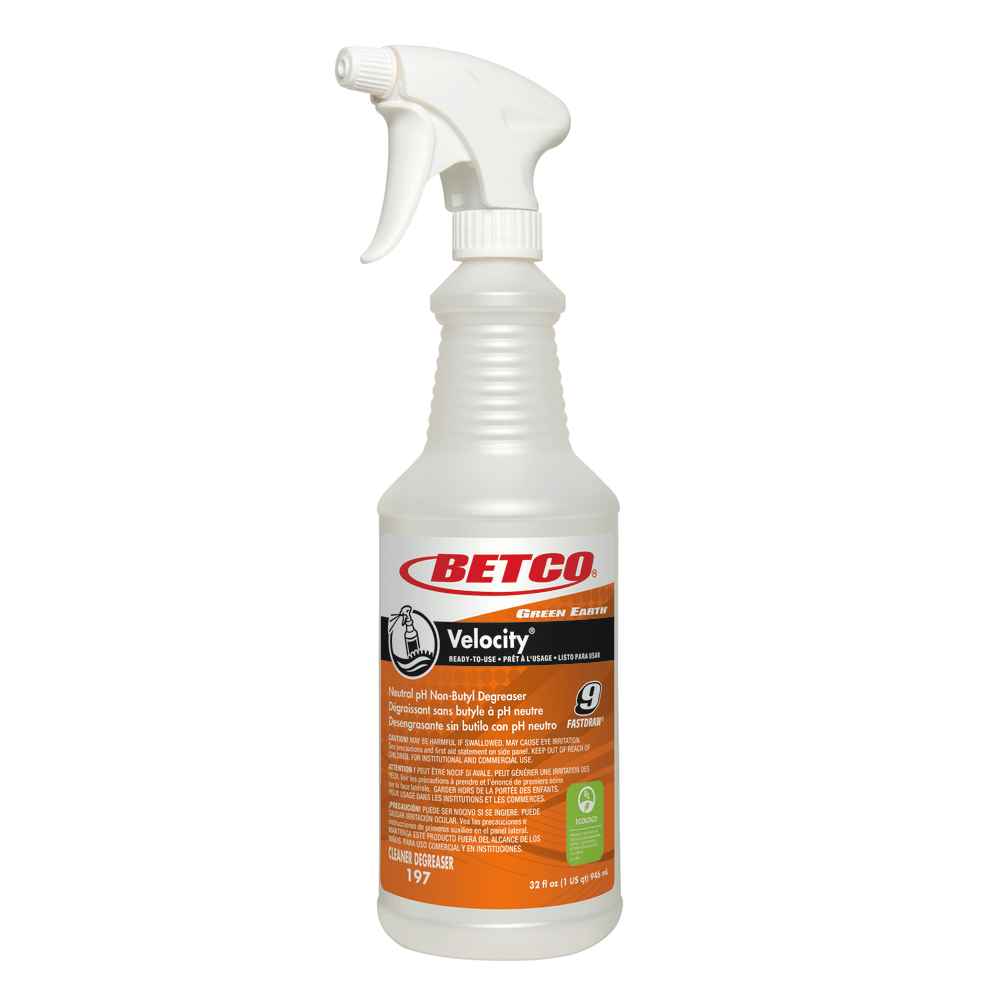 Betco Empty Spray Bottles For Green Earth Velocity Degreaser, 32 Oz, Opaque, Case Of 12