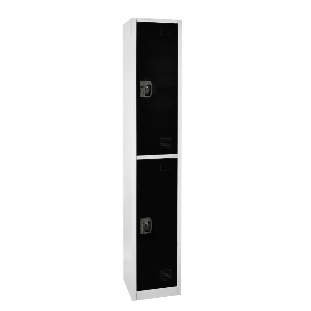 Alpine 2-Tier Steel Lockers, 72inH x 15inW x 15inD, Black, Set Of 2 Lockers