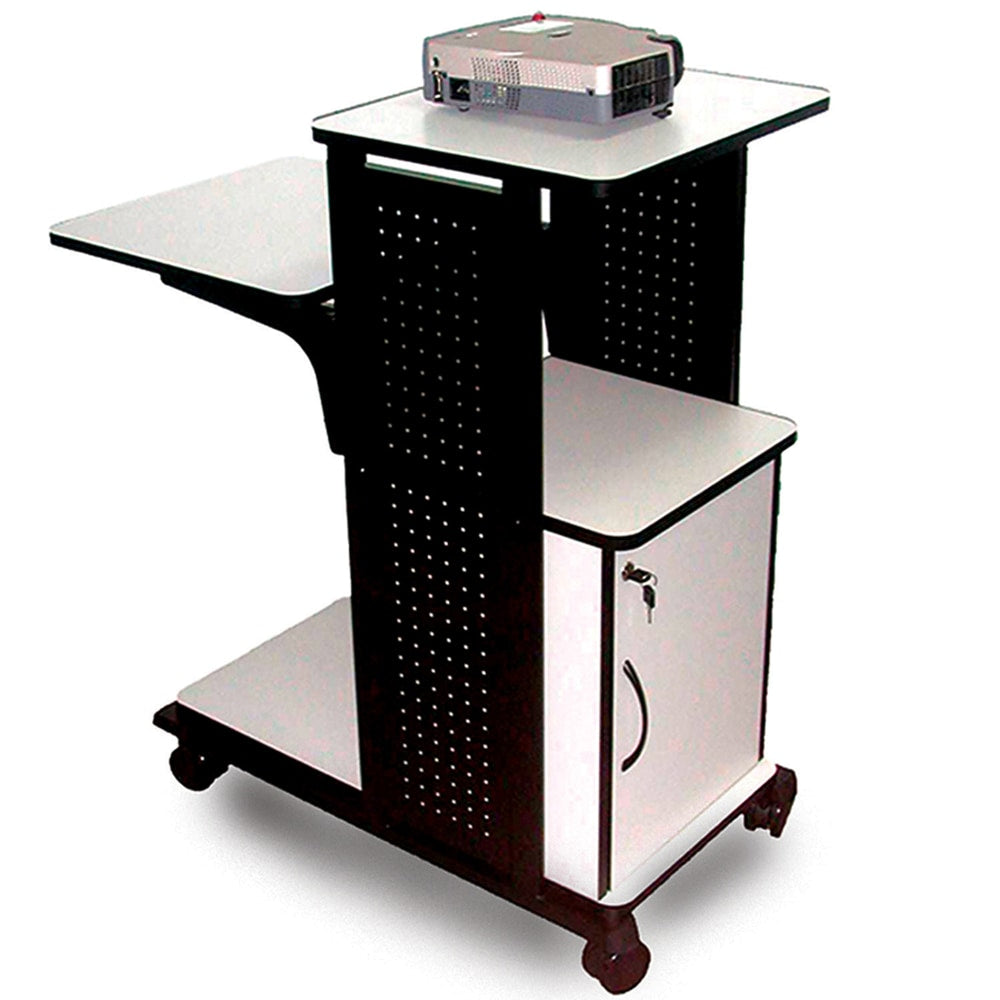 H. Wilson 4-Shelf Presentation Station, Locking Cabinet, 38 1/2inH x 34 1/2inW x 18inD, Black/Gray