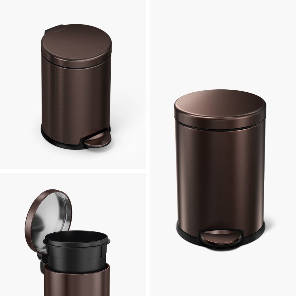 simplehuman Round Stainless-Steel Mini Step Trash Can, 1.2 Gallons, 12-1/8inH x 7-5/8inW x 10inD, Dark Bronze