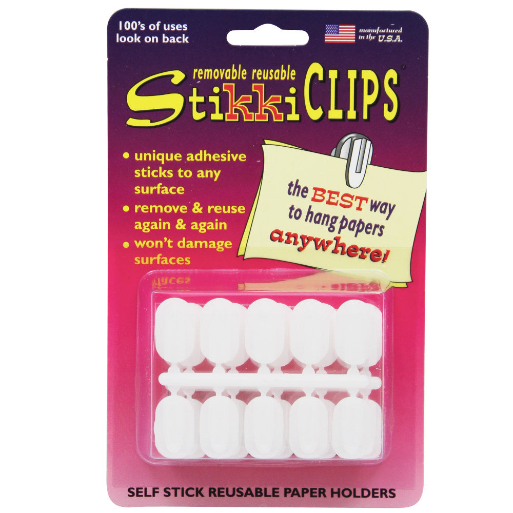 StikkiWorks Co. StikkiCLIPS Adhesive Clips, 6-5/16in x 4in, White, 30 Clips Per Pack, Set Of 3 Packs