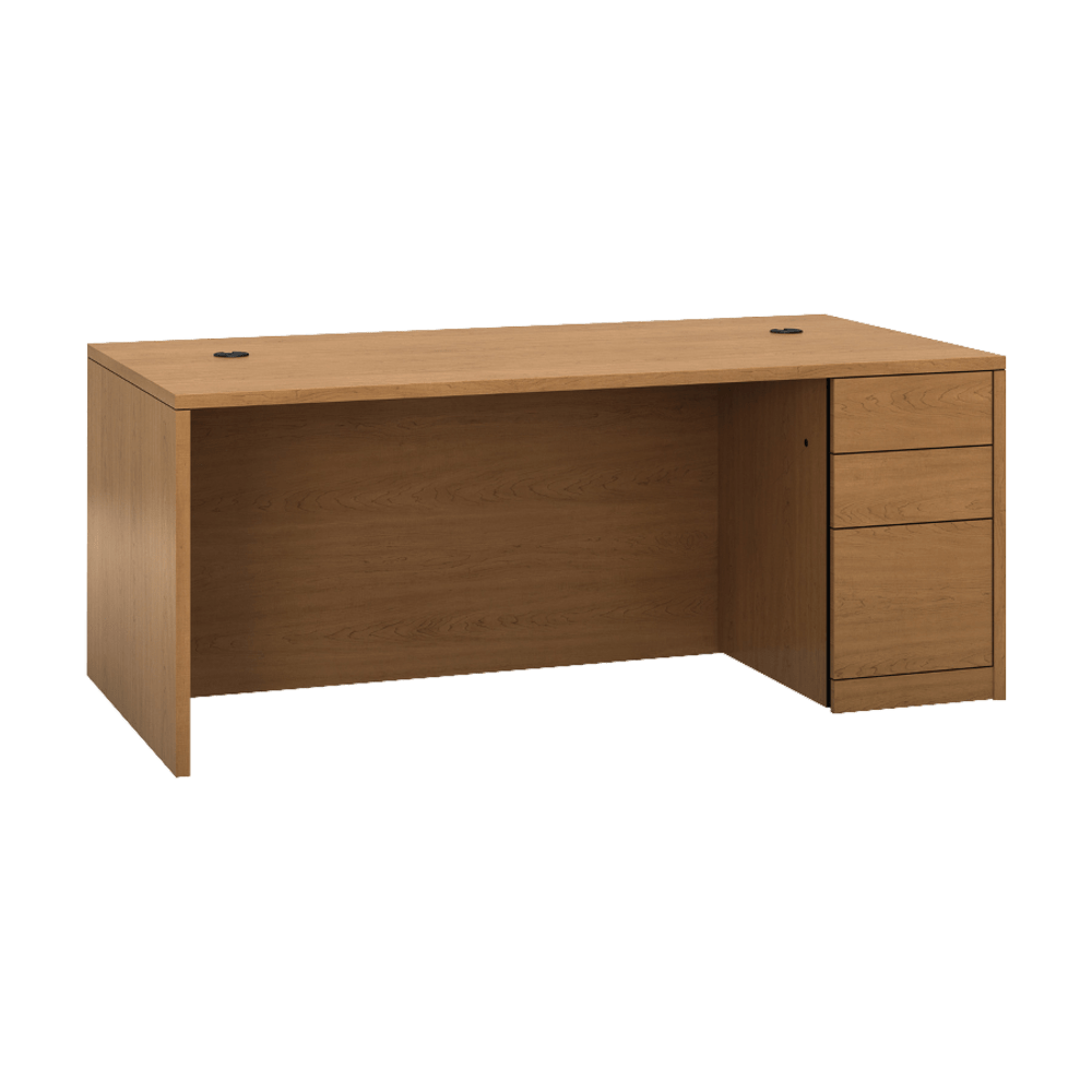 HON 10500 H105895R Pedestal Desk - 3-Drawer - 72in x 36in x 29.5in x 1.1in - 3 - Single Pedestal on Right Side - Material: Wood - Finish: Harvest, Laminate