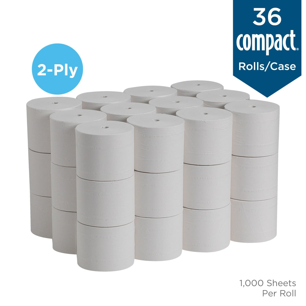 Compact by GP PRO, 2 Ply, Coreless Recycled Toilet Paper, 4x3.8, 100% Recycled, White, 1000 Sheets, 36 Rolls per Case