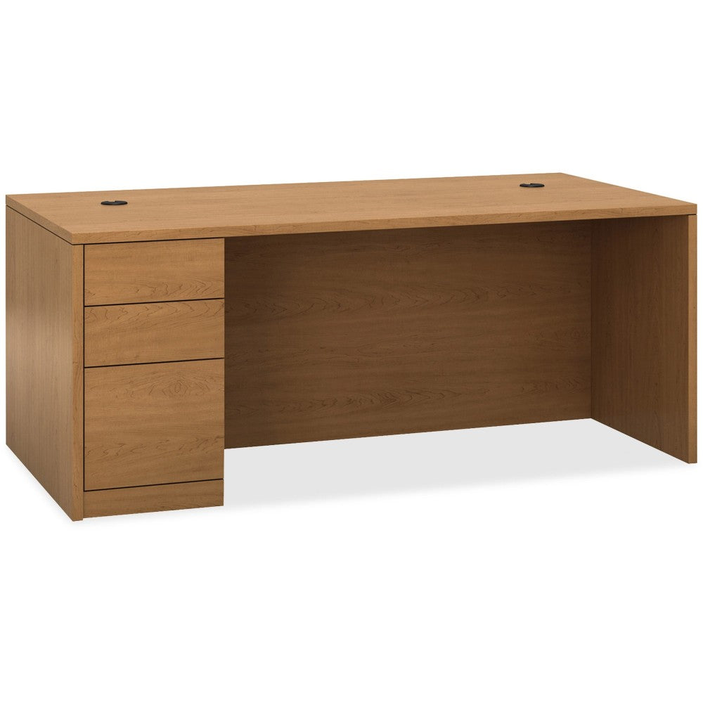 HON 10500 H105896L Pedestal Desk - 3-Drawer - 72in x 36in x 29.5in x 1.1in - 3 - Single Pedestal on Left Side - Material: Wood - Finish: Harvest, Laminate