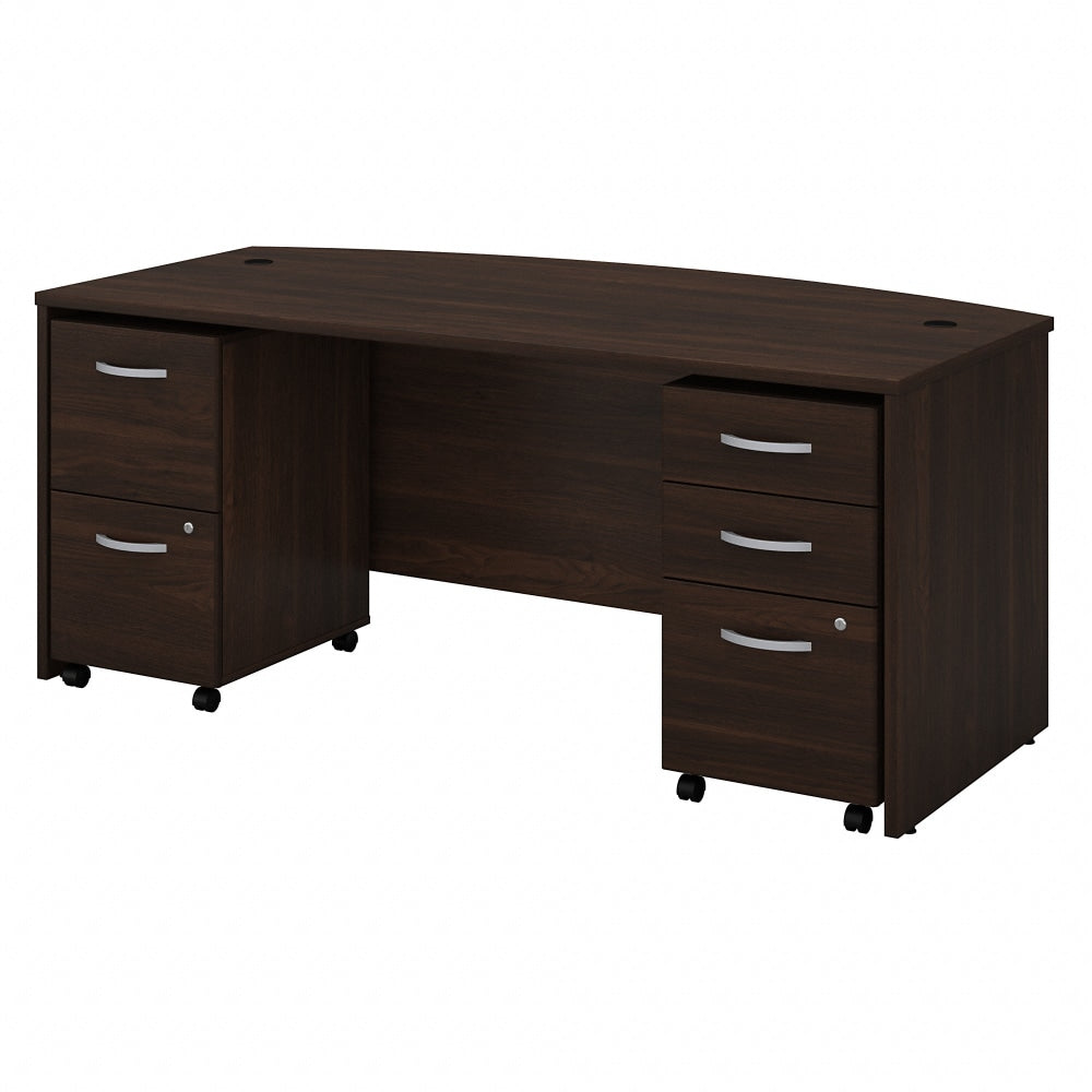 Bush Business Furniture Studio C 72inW Bow-Front Computer Desk With Mobile File Cabinets, Black Walnut, Standard Delivery