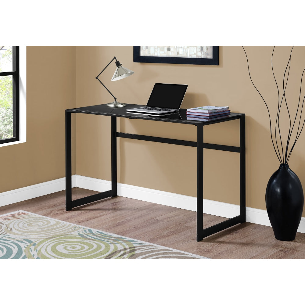 Monarch Specialties 48inW Computer Desk With Tempered Glass Top, Black