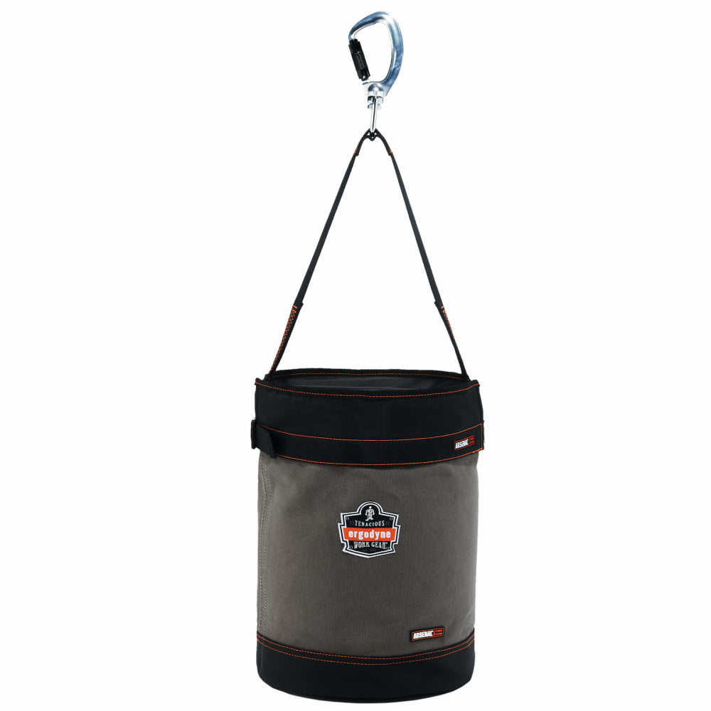 Ergodyne Arsenal 5940T Swiveling Carabiner Canvas Hoist Bucket With Top, 17in x 12-1/2in, Gray