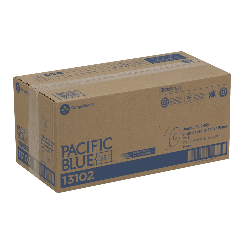 Pacific Blue Basic by GP PRO Jumbo Sr. 2-Ply High Capacity Toilet Paper, 100% Recycled, Pack Of 6 Rolls