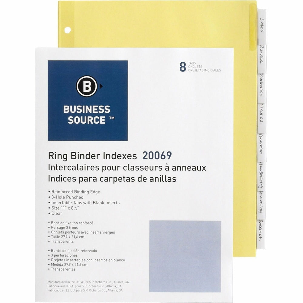 Business Source Ring Binder Indexes, 8-1/2in x 11in, Buff, Set of 8