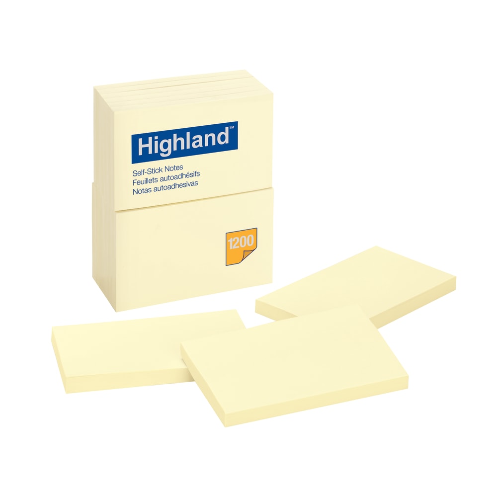 Highland Notes, 3 in x 5 in, 12 Pads, 100 Sheets/Pad, Yellow