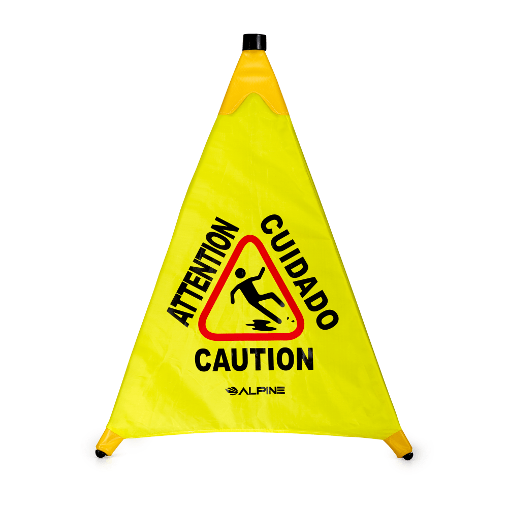 Alpine Industries Multilingual Pop-Up Wet Floor Signs, 32-7/8in x 3in, Yellow, Pack Of 5 Signs