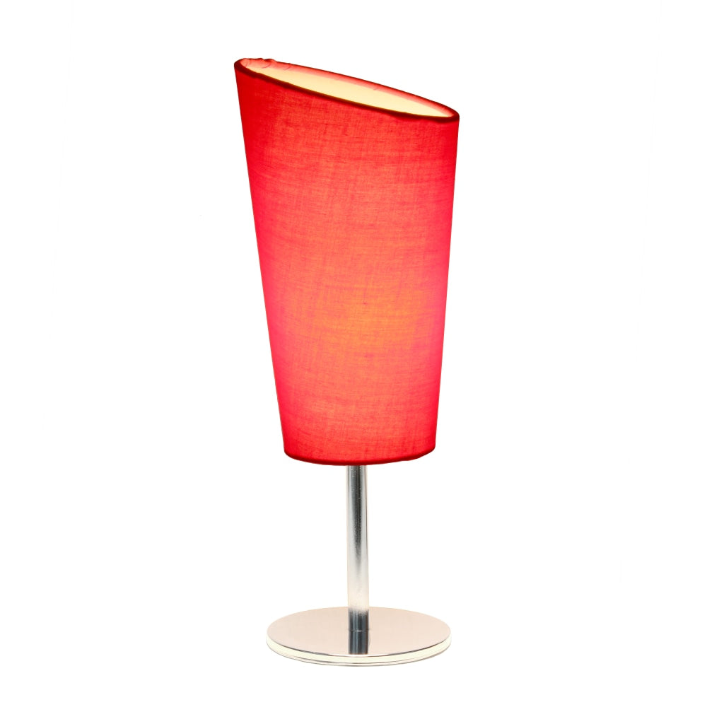 Simple Designs Mini Chrome Table Lamp With Angled Shade, 12-5/8inH, Red Shade/Chrome Base