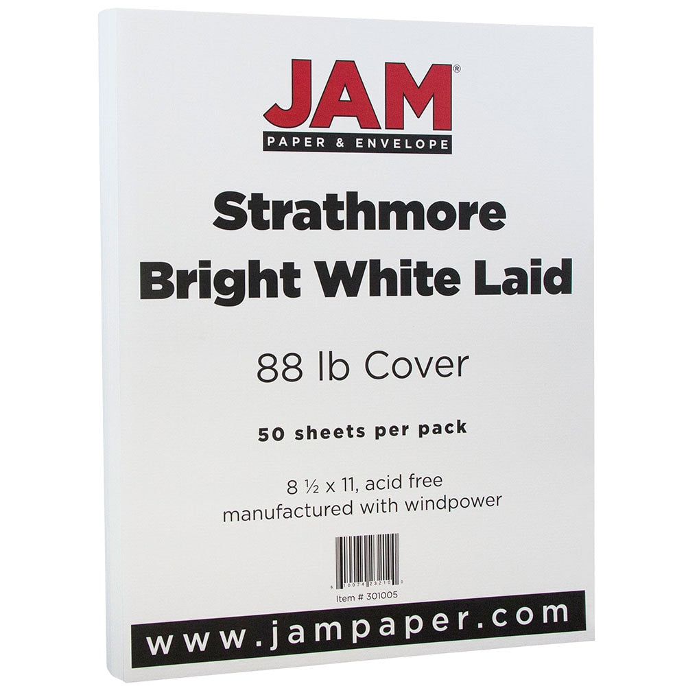 JAM Paper Card Stock, Strathmore Bright White Linen, Letter (8.5in x 11in), 88 Lb, Pack Of 50