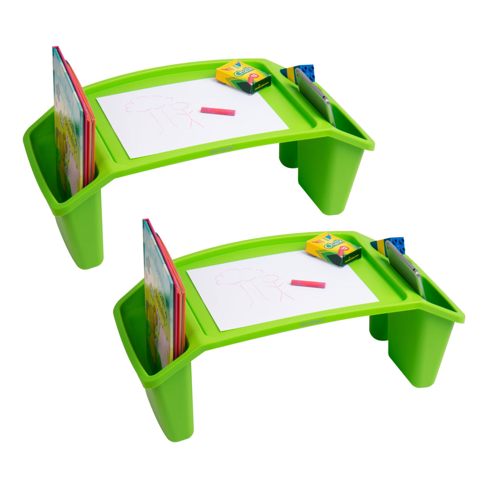 Mind Reader Kids Lap Desk Activity Tray Portable Drawing Lap Desk With Side Storage, 8-1/2inH x 10-3/4inW x 22-1/4inD, Green, Set Of 2 Desks