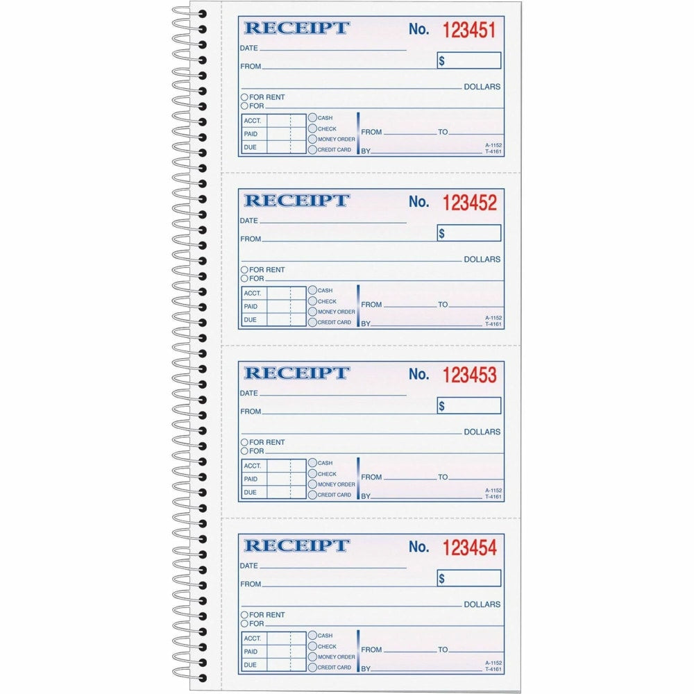 TOPS Money/Rent Receipt Book, 2-Part, Carbonless, 11in x 5 1/4in, White/Canary