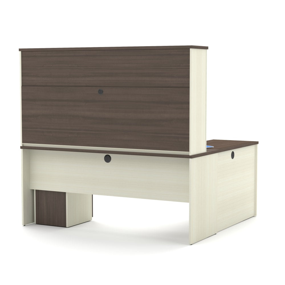 Bestar Prestige + 72inW L-Shaped Corner Desk With Pedestal And Hutch, White Chocolate/Antigua