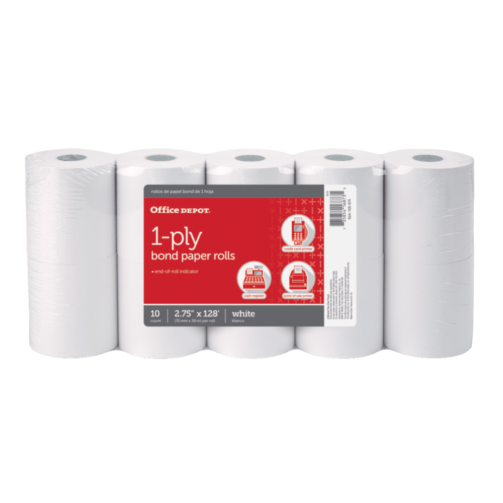 Office Depot Brand 1-Ply Bond Paper Rolls, 2-3/4in x 128ft, White, Pack Of 10