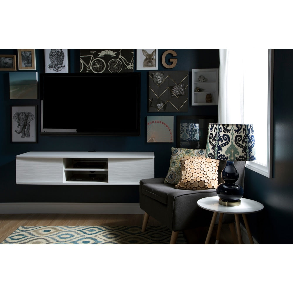 South Shore Agora 56in Wide Wall Mounted Media Console, Pure White