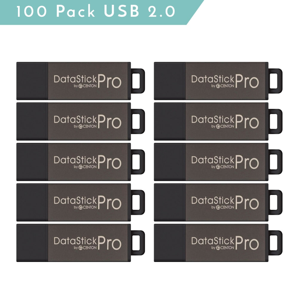 Centon DataStick Pro USB Flash Drives, USB 2.0, 2GB, Gray, Pack Of 100, S1-U2P1-2G100PK