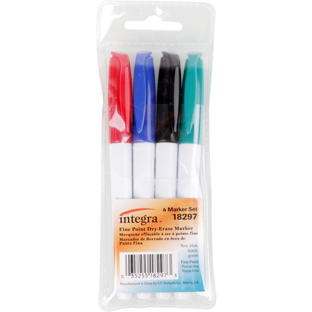 Integra Dry-Erase Markers - Fine Marker Point - Assorted Alcohol Based Ink - 4 / Set