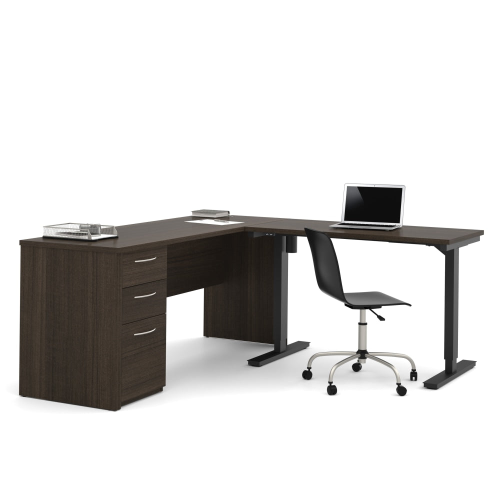 Bestar Embassy 72inW L-Shaped Standing Corner Desk With Pedestal, Dark Chocolate