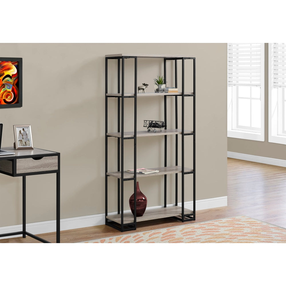 Monarch Specialties 62inH 4-Shelf Contemporary Metal Bookcase, Dark Taupe/Black