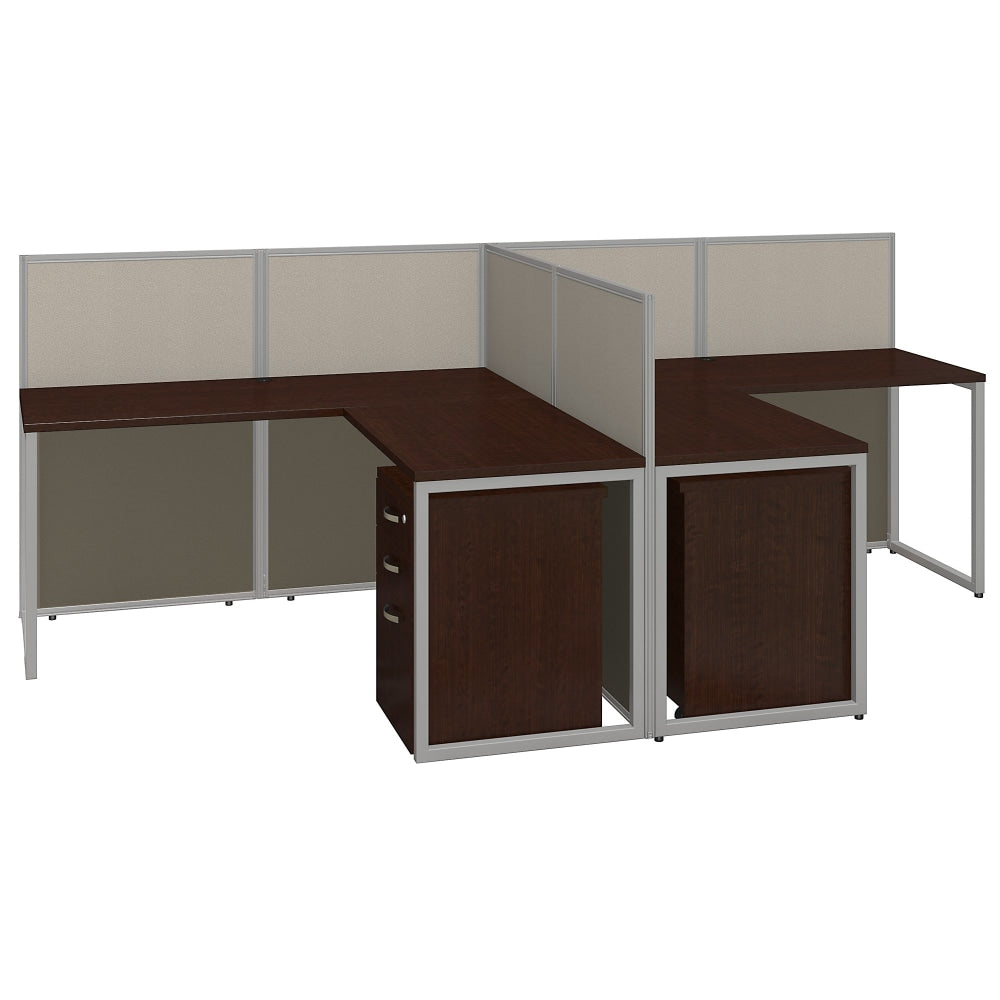 Bush Business Furniture Easy Office 2-Person L Desk Open Office With Two 3-Drawer Mobile Pedestals, 44 7/8inH x 60 1/25inW x 119 9/10inD, Mocha Cherry, Standard Delivery