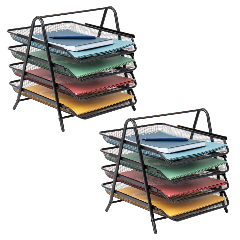 Mind Reader 4-Tier Desktop Organizer Paper Tray, 12-1/2inH x 13-3/4inW x 12inD, Black, Set Of 2 Trays