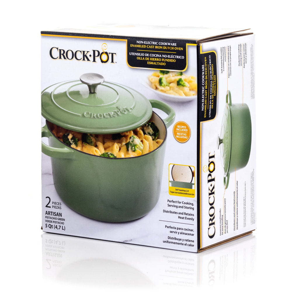 Crock-Pot Artisan 2-Piece Enameled Cast Iron Dutch Oven, 5 Quarts, Pistachio Green