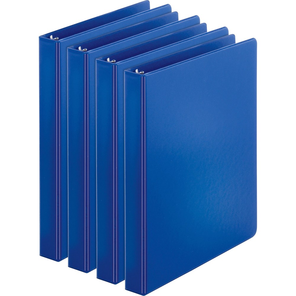 Business Source Basic Round Ring Binder, 1in Ring, 8 1/2in x 11in, Dark Blue, Pack Of 4