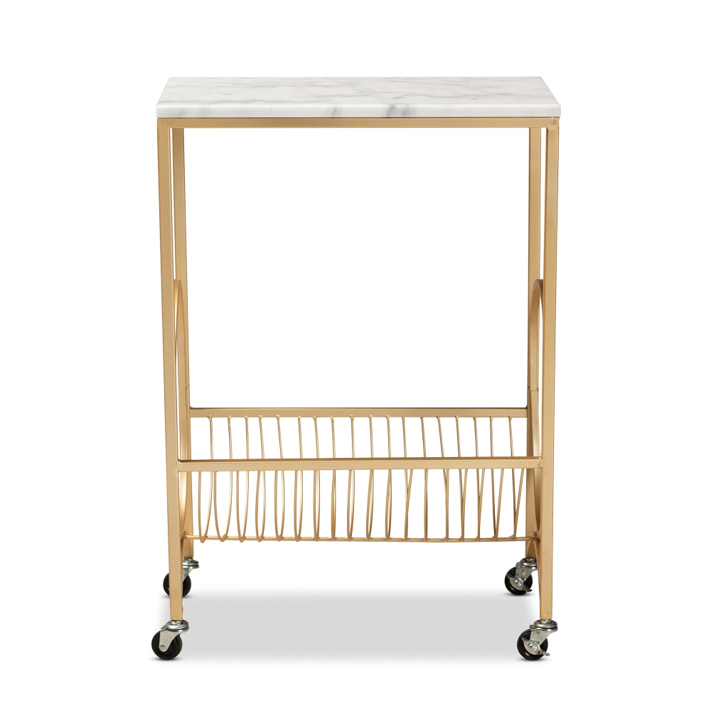 Baxton Studio Jacek Wine Cart, 29-1/4inH x 20inW, White/Gold