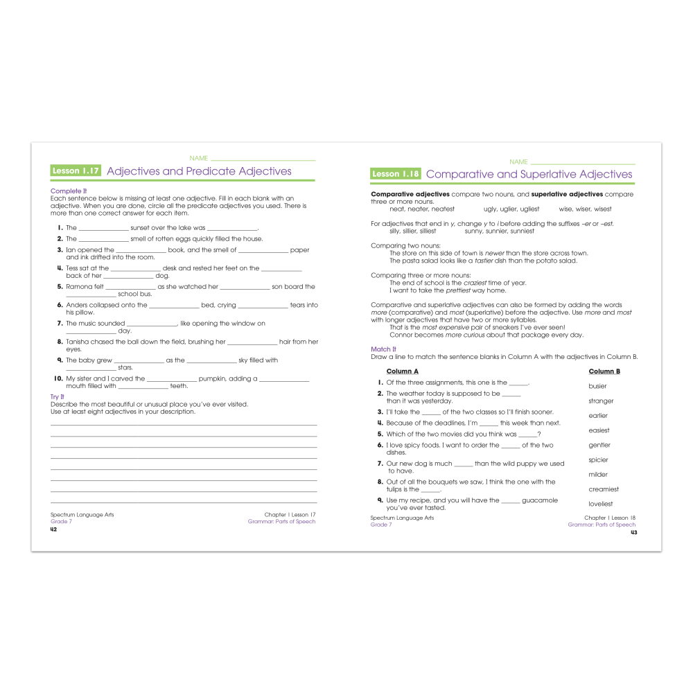 Carson-Dellosa Spectrum Language Arts Workbook, Grade 7