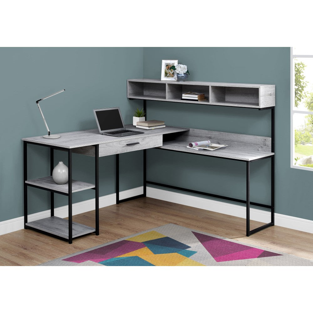 Monarch Specialties 59inW Corner Desk Workstation, Gray/Black