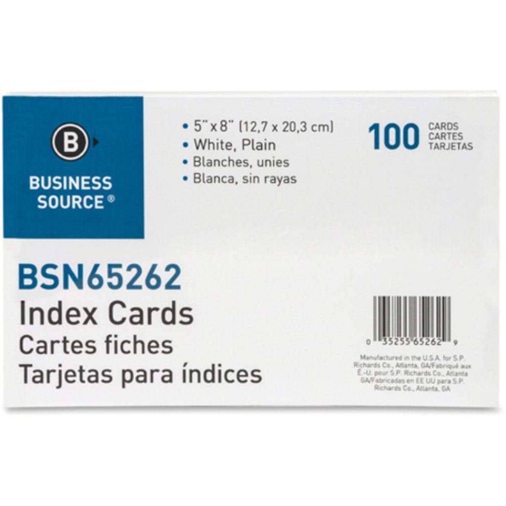 Business Source Plain Index Cards - 8in Width x 5in Length - 100 / Pack