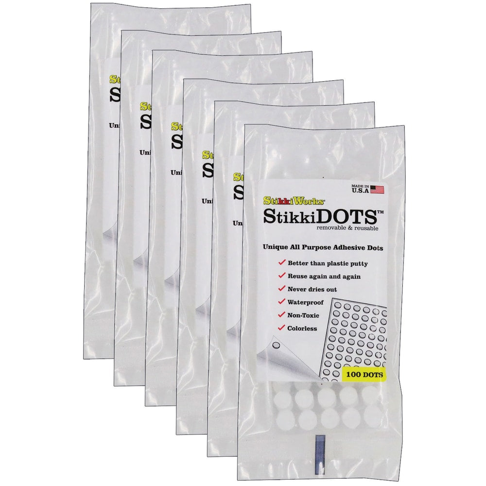 StikkiWorks StikkiDOTS, Adhesive Dots, 100 Per Pack, 6 Packs