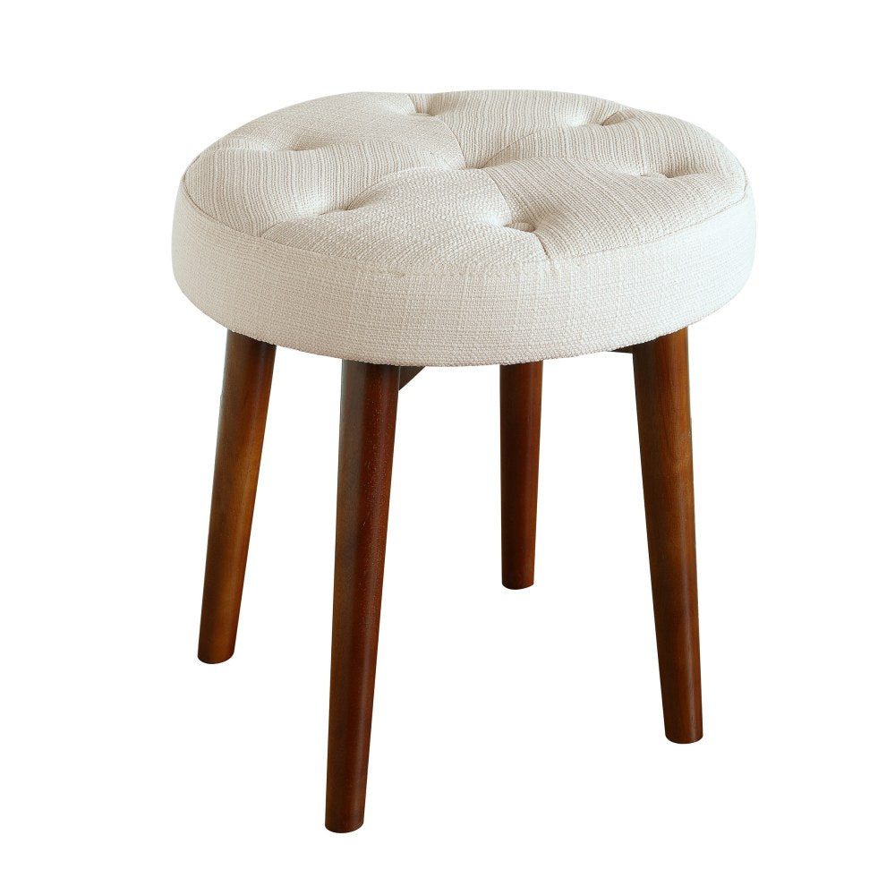 Elle Decor Penelope Round Tufted Stool, Antique Ivory/Brown