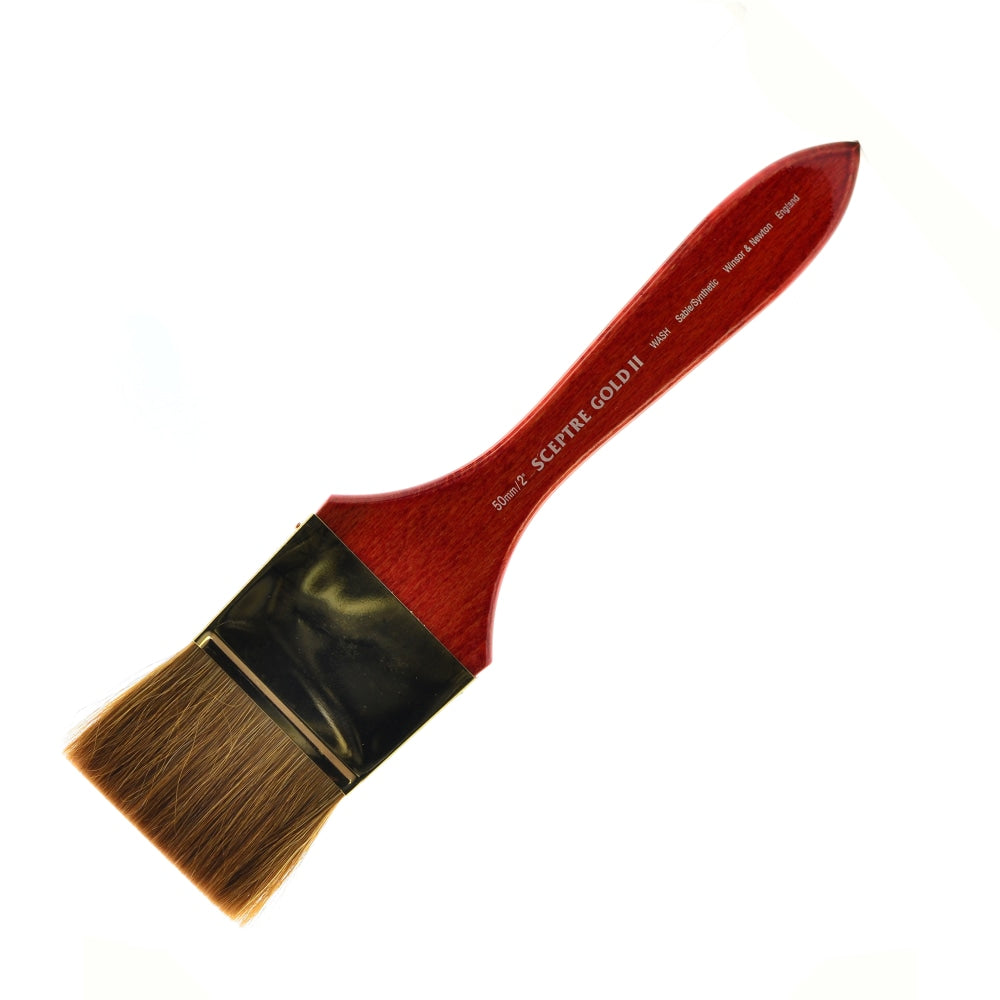 Winsor & Newton Sceptre Gold II Short-Handle Paint Brush, 2in, Wash Bristle, Sable Hair, Terracotta