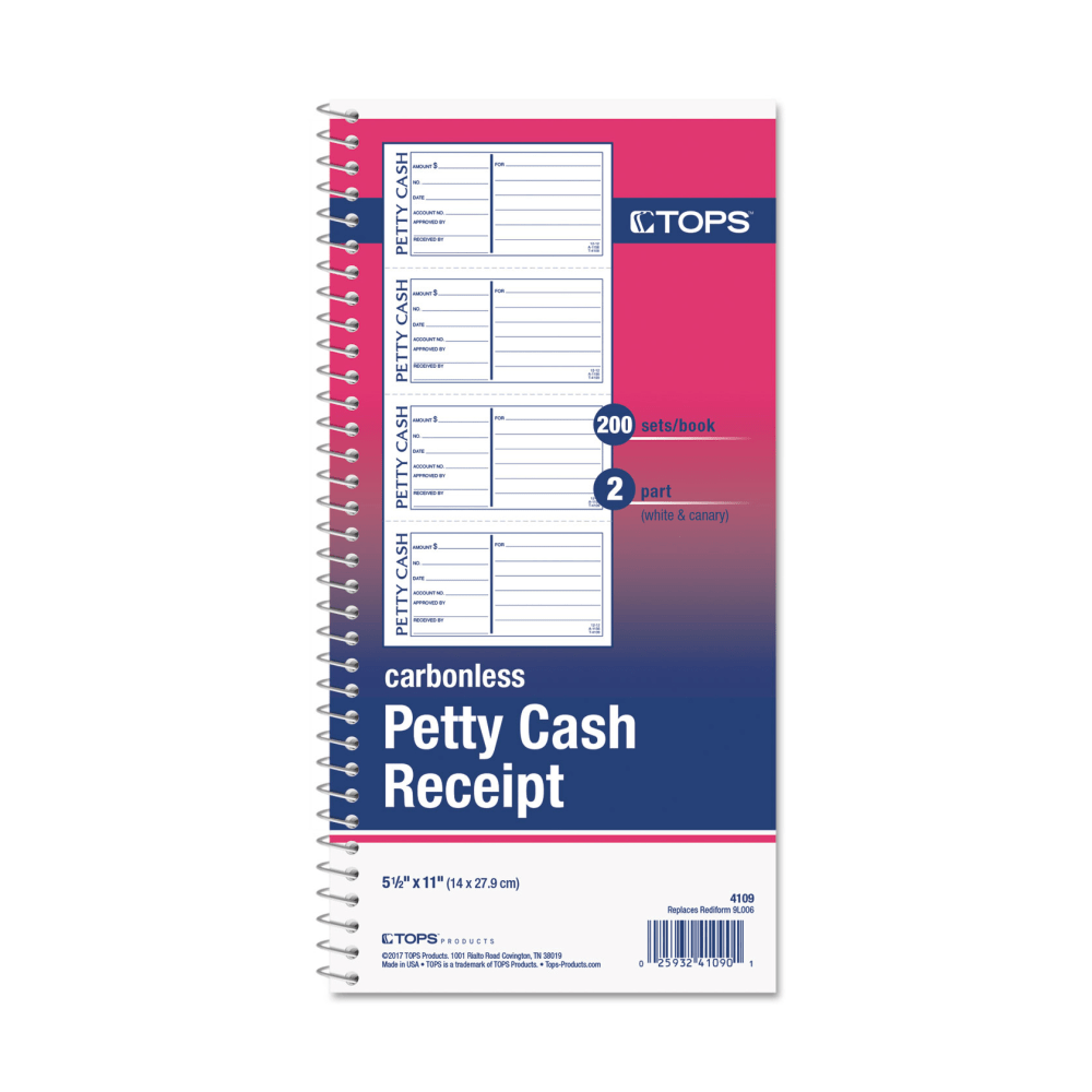 Tops Petty Cash Book, 2-Part, 11in x 5-1/2in