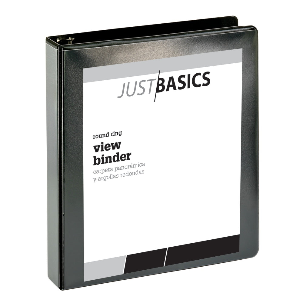 Just Basics Basic View 3-Ring Binder, 1 1/2in Round Rings, Black