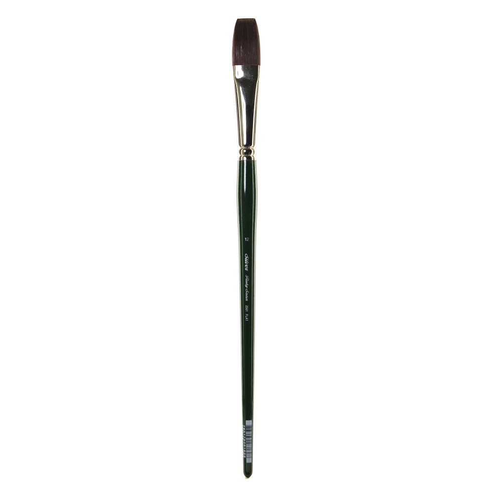 Silver Brush Ruby Satin Series Long-Handle Paint Brush, Size 1, Flat Bristle, Synthetic, Multicolor