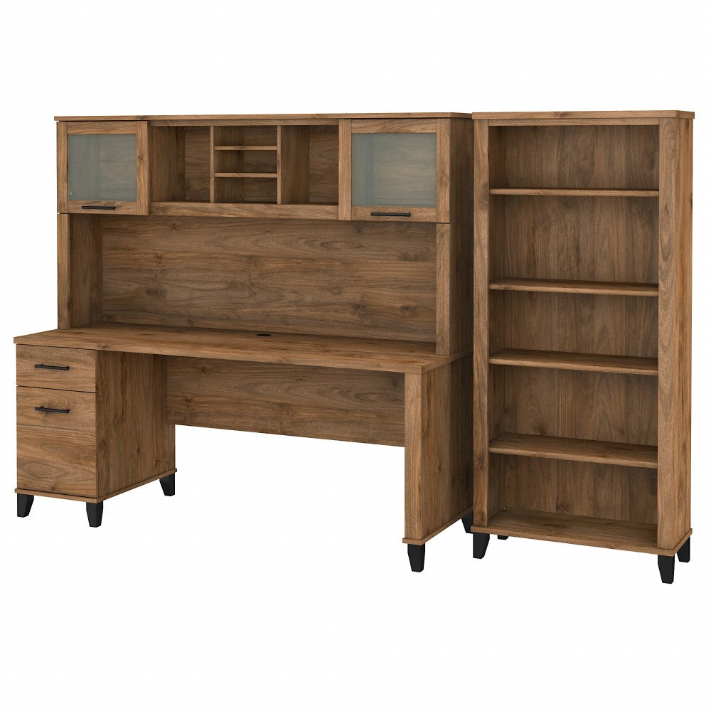 Bush Business Furniture Somerset 72inW Office Computer Desk With Hutch And 5-Shelf Bookcase, Fresh Walnut, Standard Delivery