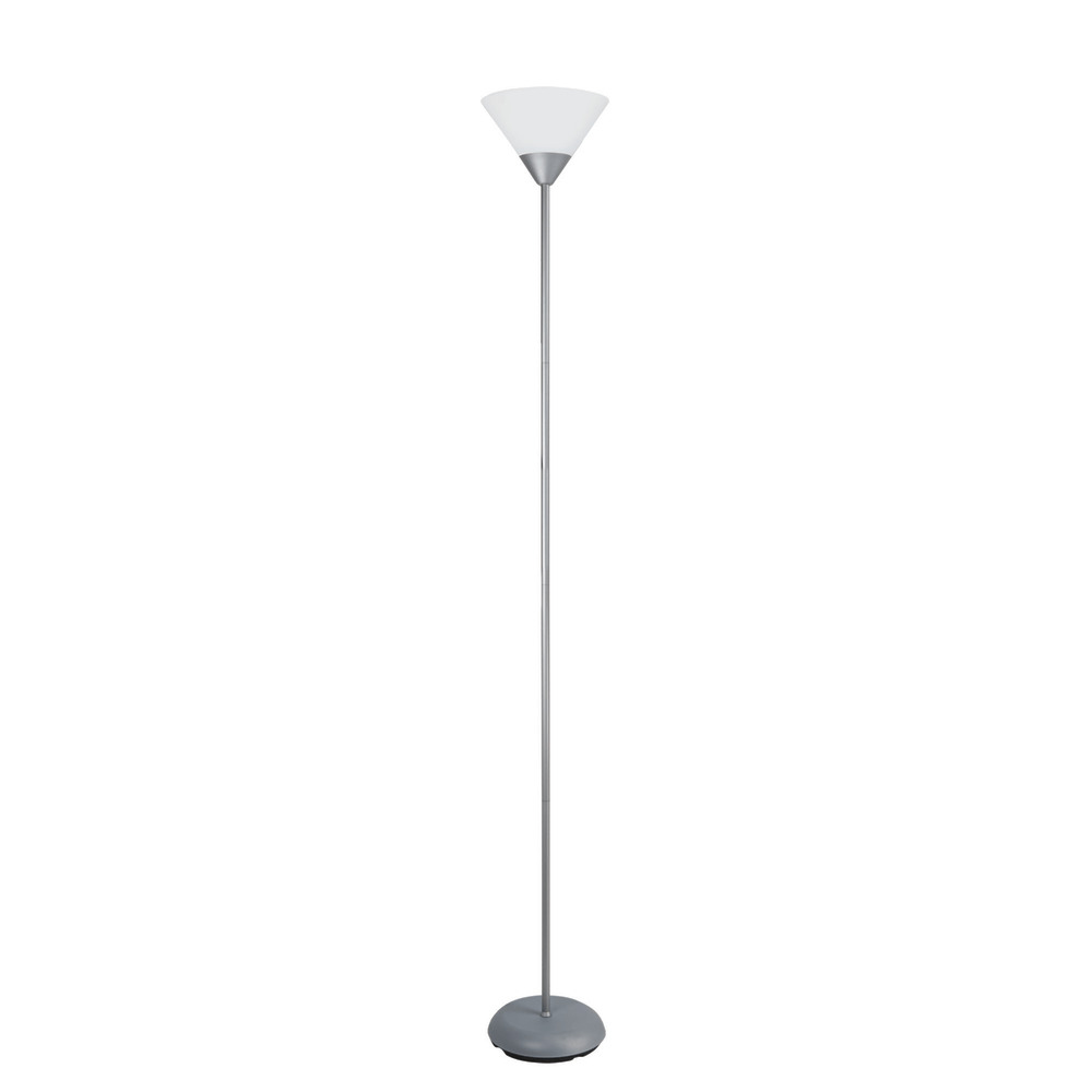 Simple Designs Light Stick Torchiere Floor Lamp, 71 1/4inH, Clear Shade/Silver Base