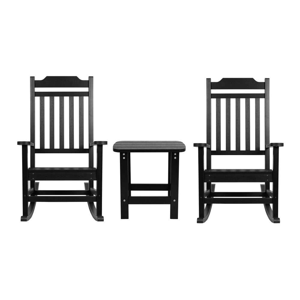 Flash Furniture Winston All-Weather Poly Resin Rocking Chairs With Accent Side Table, Black