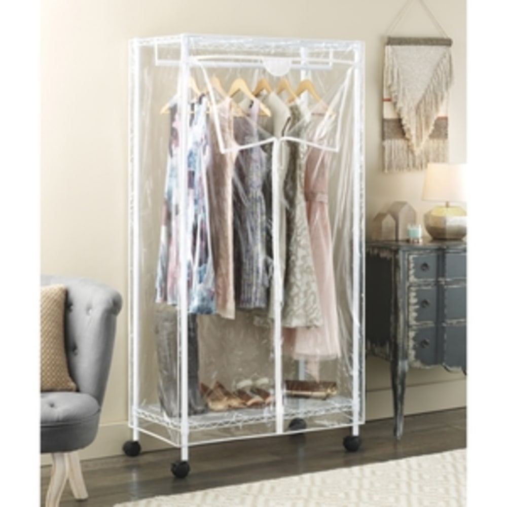 Whitmor Garment Rack - 70.3in Height x 36.8in Width x 19in Depth - White, Clear - Steel, Vinyl