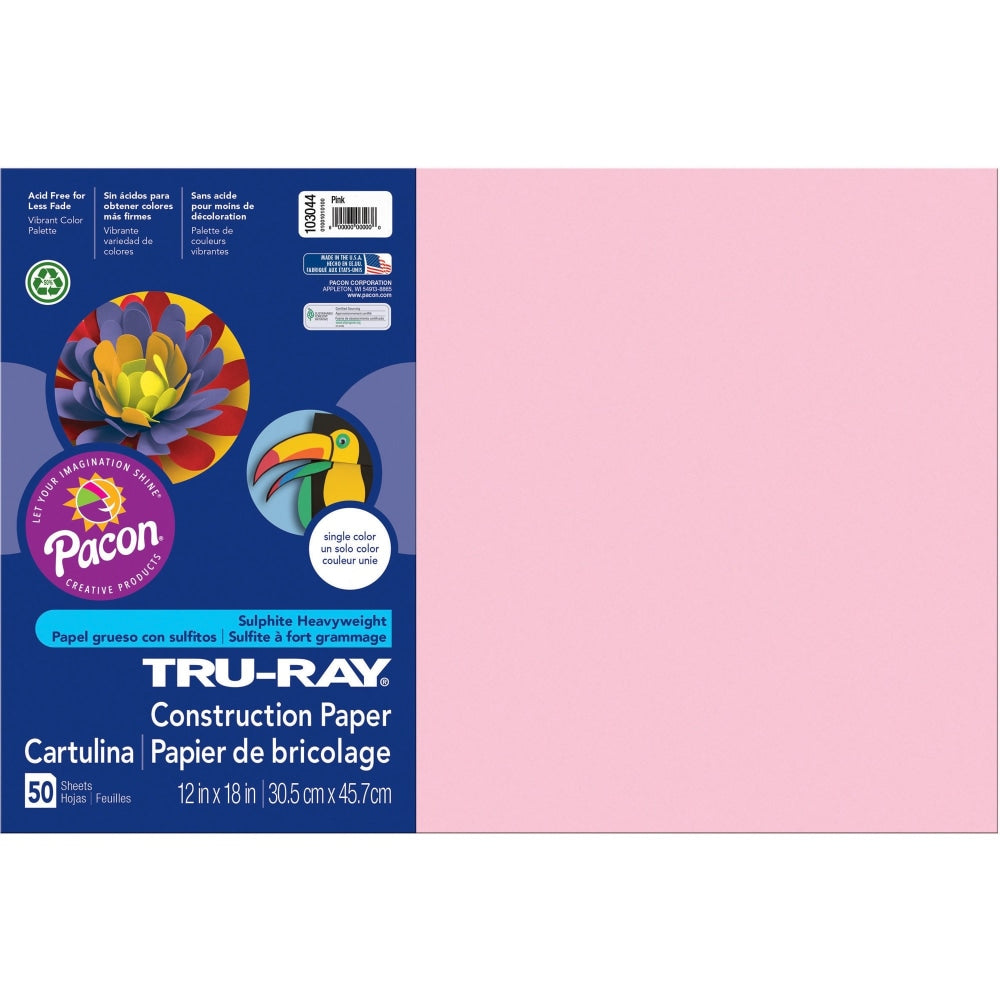 Tru-Ray Construction Paper, 50% Recycled, 12in x 18in, Pink, Pack Of 50