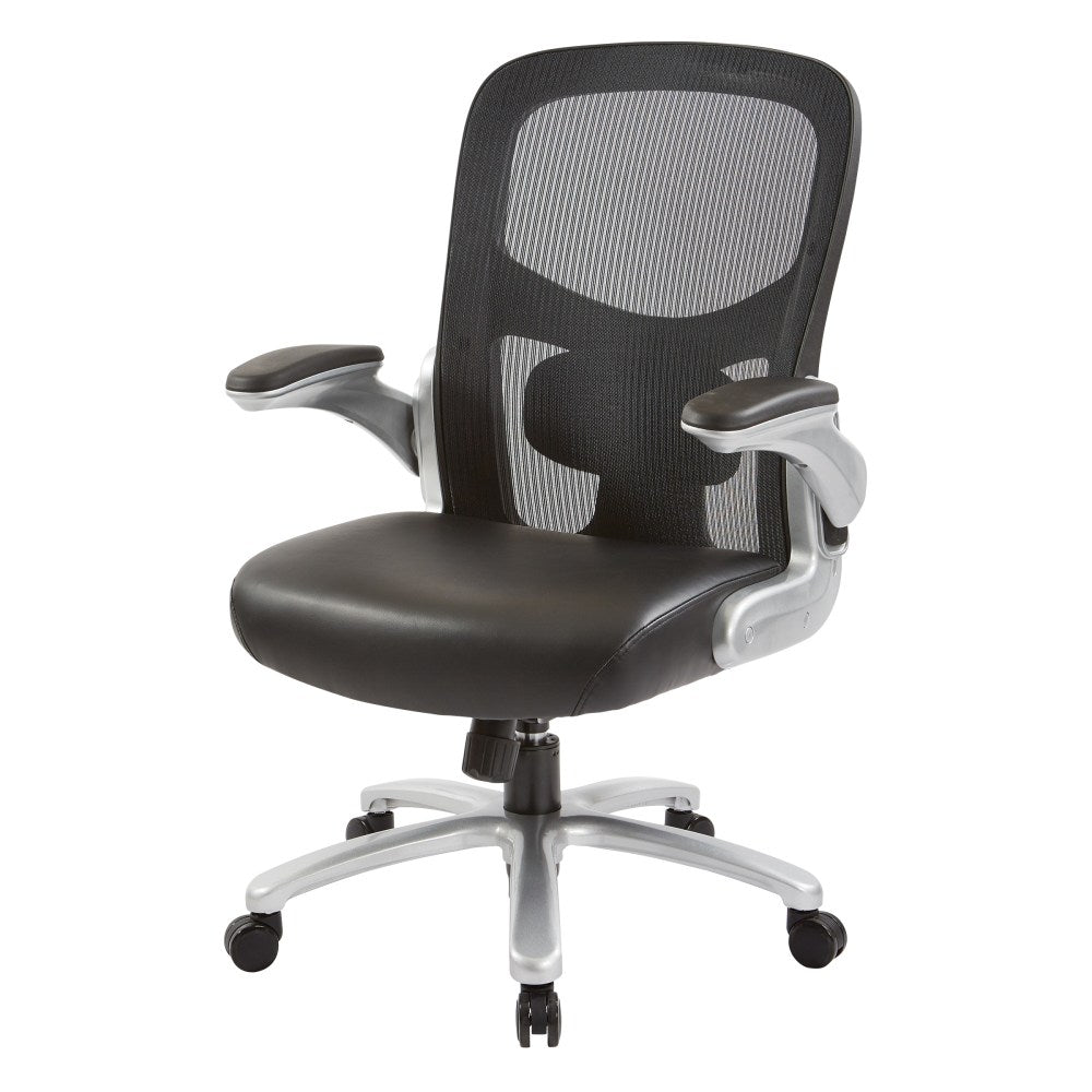 Office Star Big & Tall Bonded Leather Mid-Back Executive Chair, Black/Silver