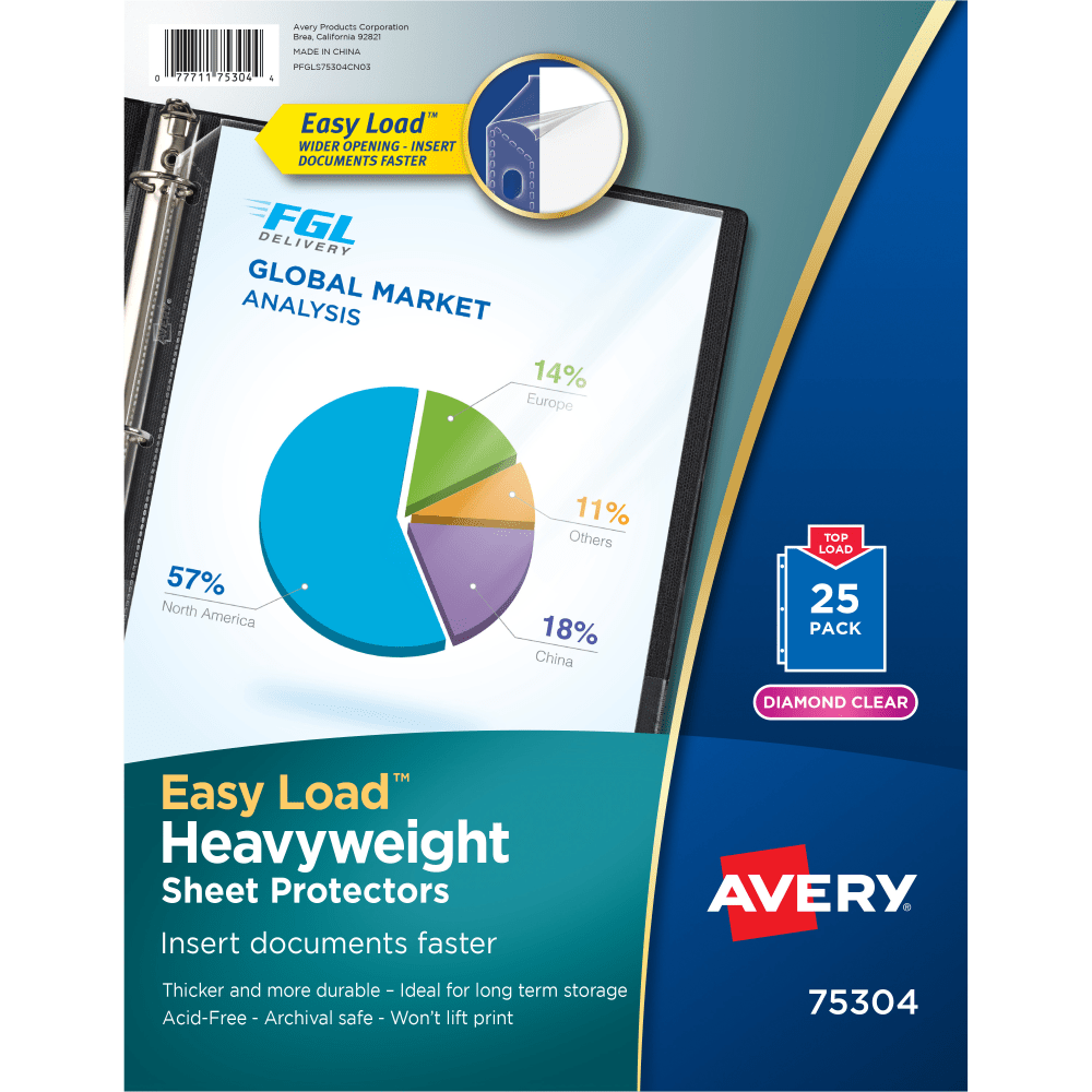 Avery Heavyweight Easy Load Sheet Protectors, 8-1/2in x 11in, Diamond Clear, 25 Document Protectors