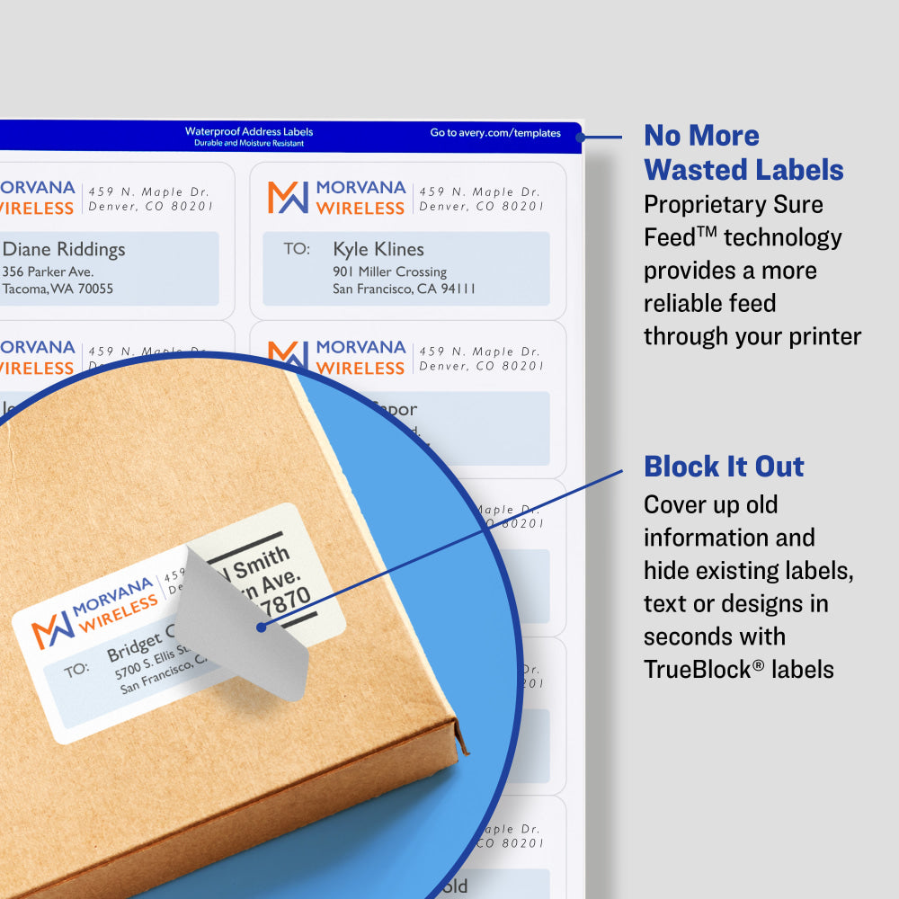 Avery TrueBlock Shipping Labels With Sure Feed Technology, 5164, Rectangle, 3 1/3in x 4in, White, Pack Of 600