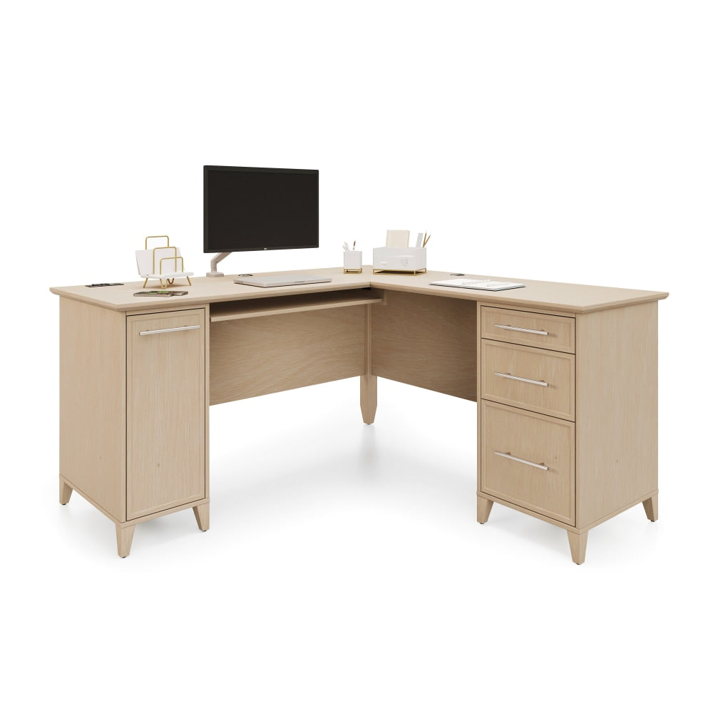 Realspace Koru 60inW L-Shaped Corner Computer Desk With Integrated Power & Charging, Natural Oak